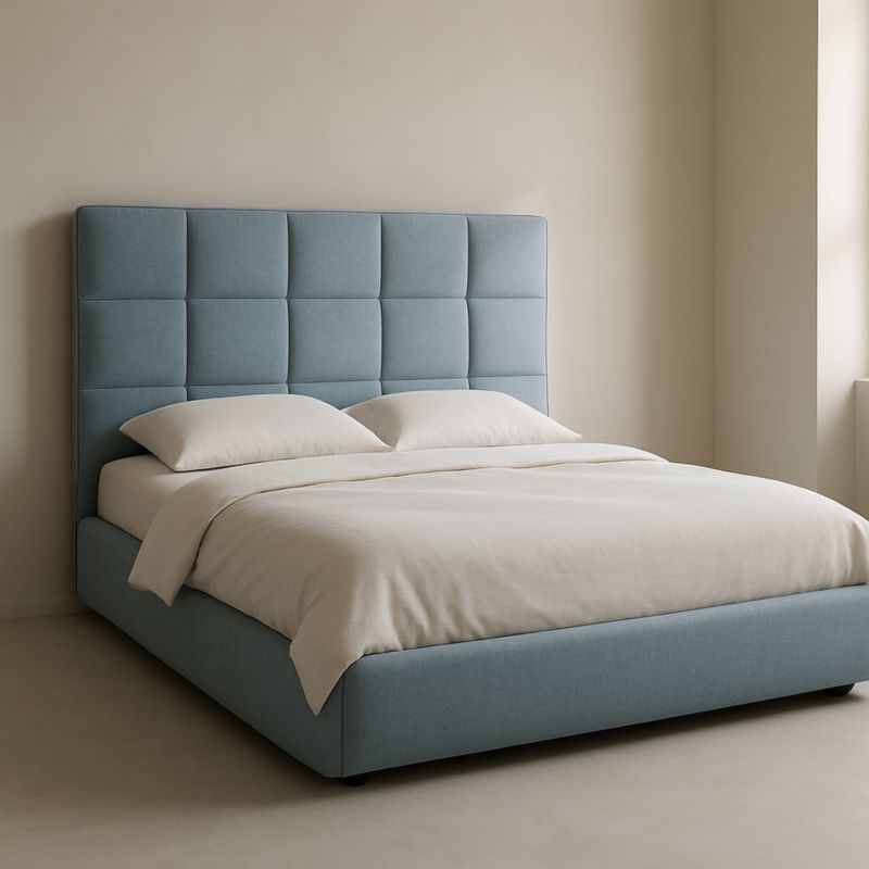 Letto imbottito matrimoniale tessuto blu