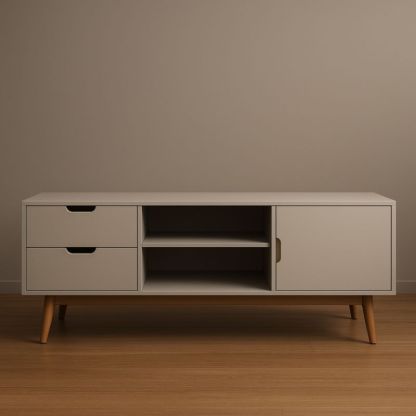 Mobile TV Legno Grigio con 2 Cassetti, 1 Anta e 2 Ripiani