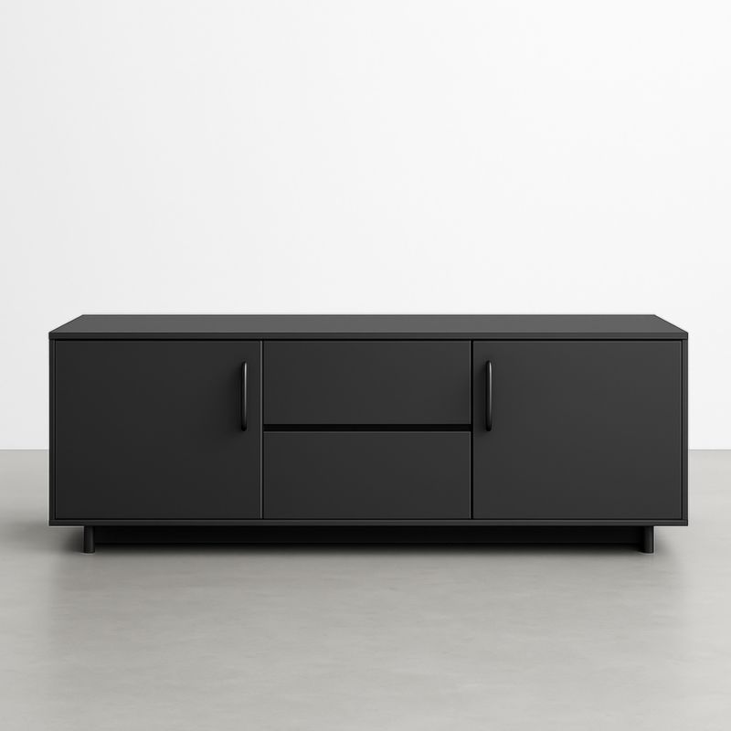 Mobile TV in MDF nero opaco con due cassetti e due ante 180x45x55 cm