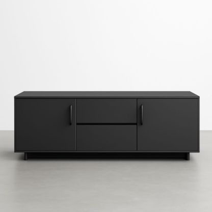 Mobile TV in MDF nero opaco con due cassetti e due ante 180x45x55 cm