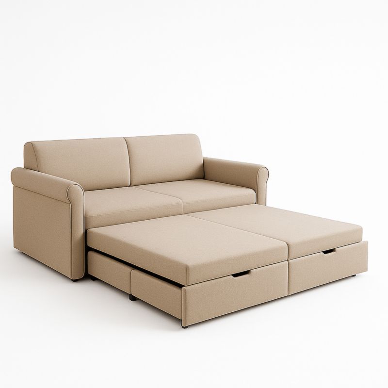 Divano Letto Convertible in Tessuto Beige con Cassetti 200x140x90 cm