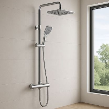 Sistema doccia in acciaio inox cromato con soffione e doccetta