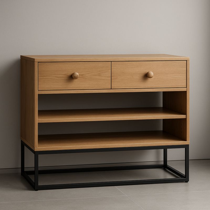 Credenza in Legno e Metallo con Ripiani e Cassetti 80x35x80 cm