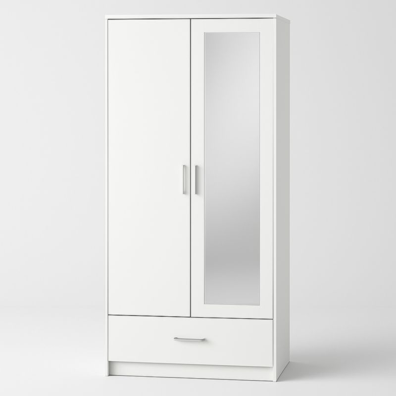 Armadio guardaroba bianco con specchio pannelli MDF 180 cm x 78 cm x 50 cm