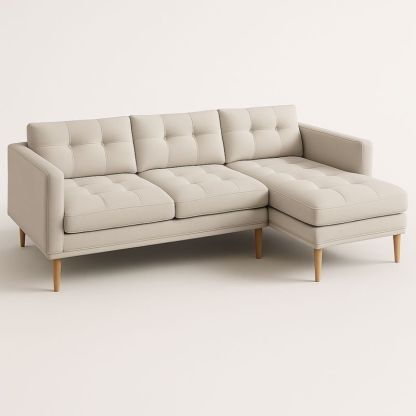 Divano ad Angolo Tessuto Beige Legno Massello 220x150x85 cm