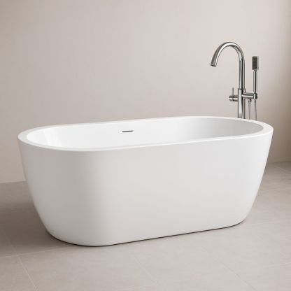 Vasca da bagno indipendente ovale in resina acrilica bianca