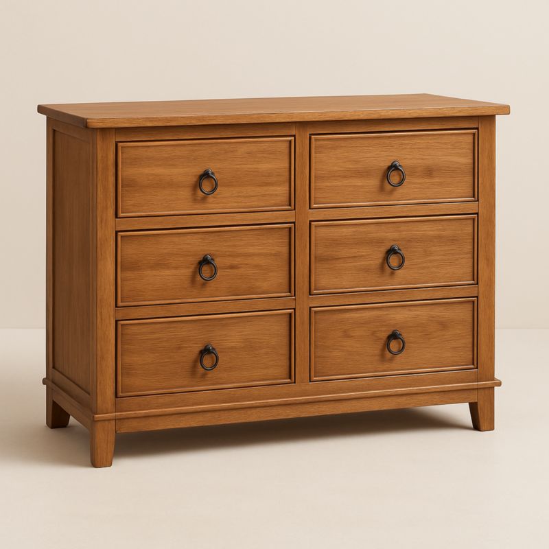 Cassettiera legno massello marrone 6 cassetti