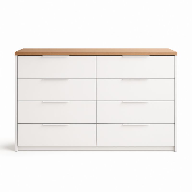 Cassettiera rettangolare a 8 cassetti, in MDF bianco con piano effetto legno
