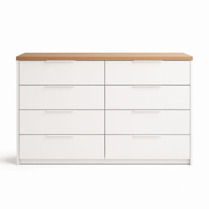 Cassettiera rettangolare a 8 cassetti, in MDF bianco con piano effetto legno