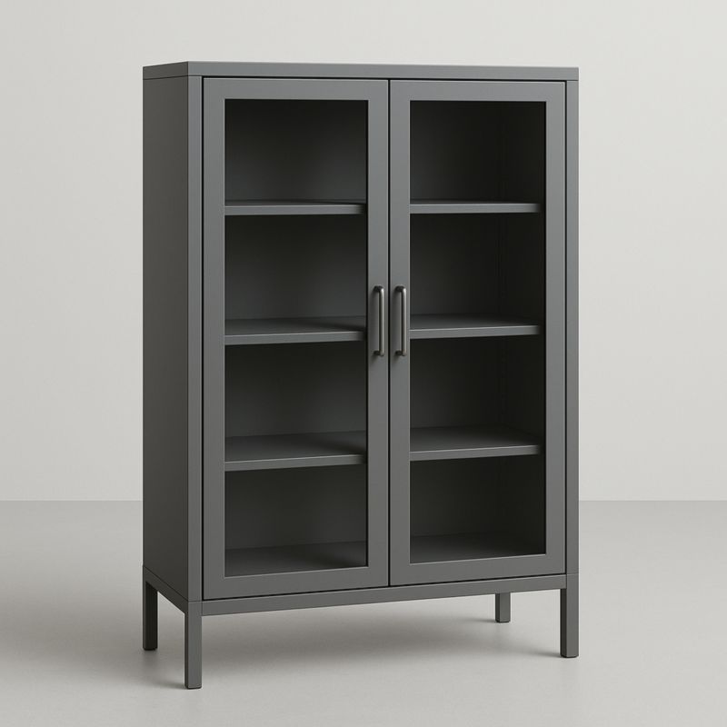 Libreria in metallo grigia con porta in vetro temperato 120x80x35 cm