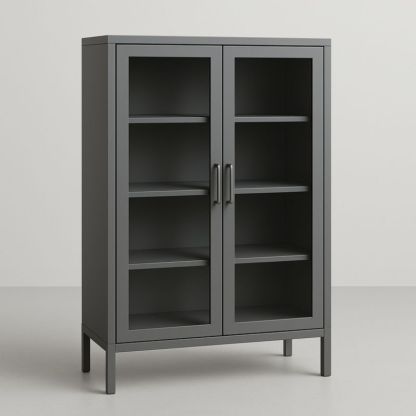 Libreria in metallo grigia con porta in vetro temperato 120x80x35 cm