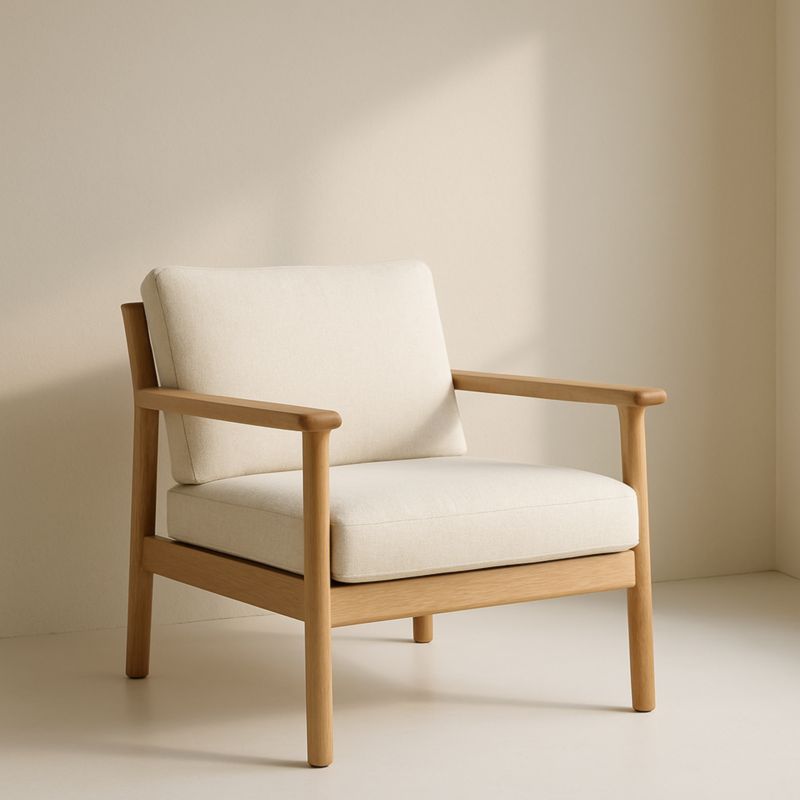 Poltrona imbottita legno massello tessuto beige 75cm x 80cm x 85cm