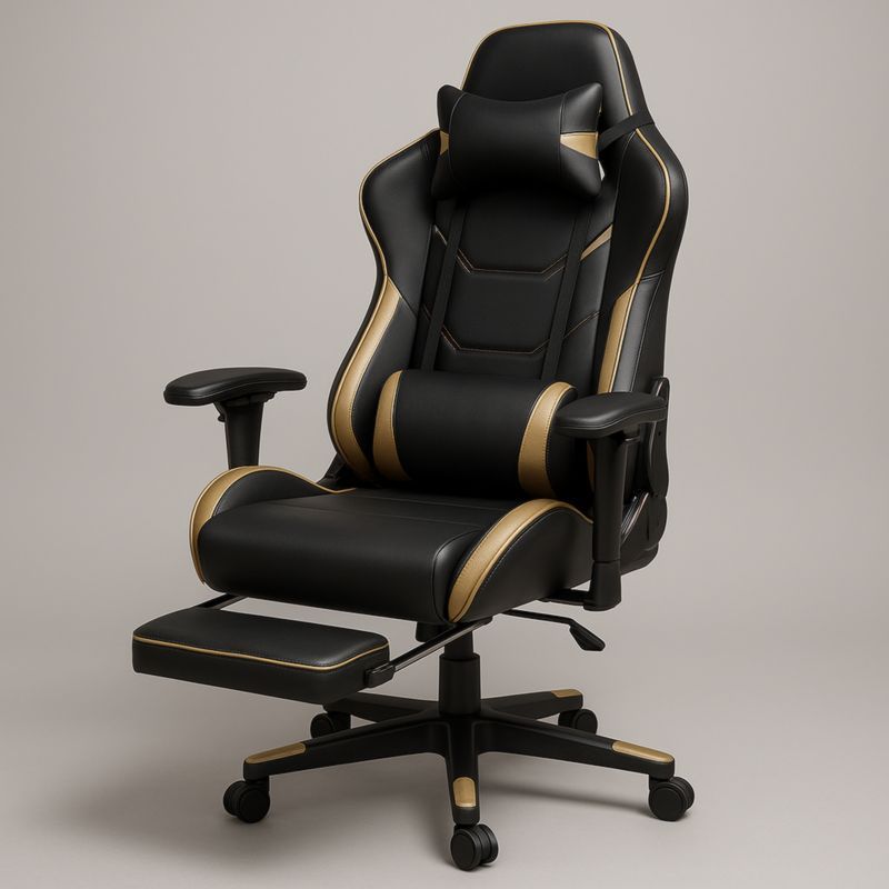 Sedia da gaming regolabile in pelle sintetica nera/oro con schienale alto, 56x59x125 cm