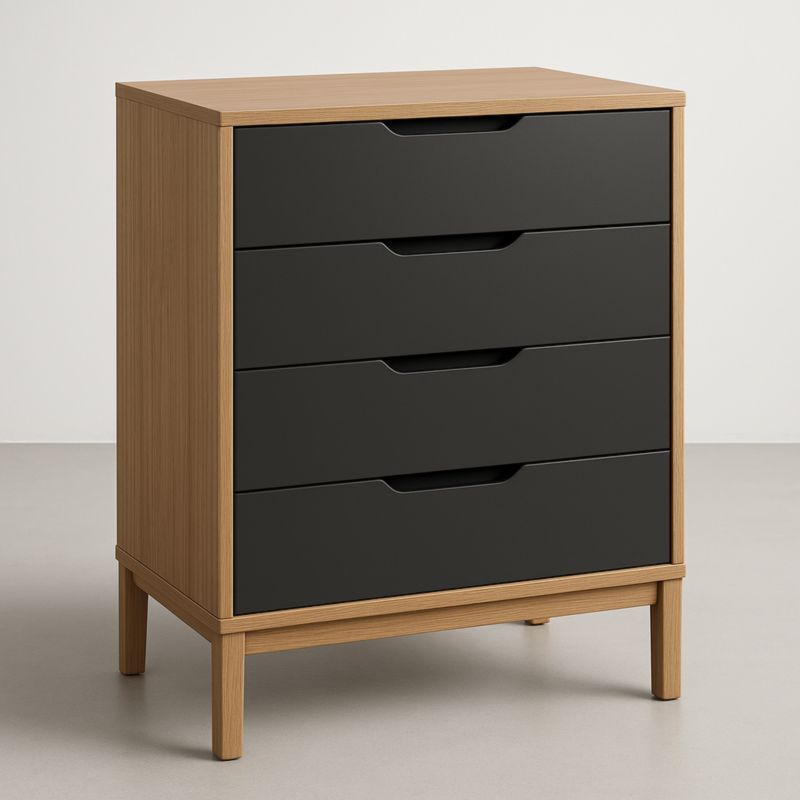 Cassettiera a 4 cassetti legno MDF rovere/nero 80x40x100 cm