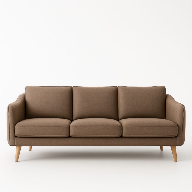 Divano Tre Posti in Tessuto Marrone con Gambe in Legno Massello Dimensioni 220x85x90 cm