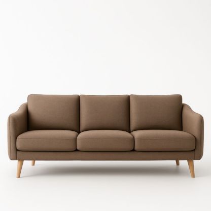 Divano Tre Posti in Tessuto Marrone con Gambe in Legno Massello Dimensioni 220x85x90 cm