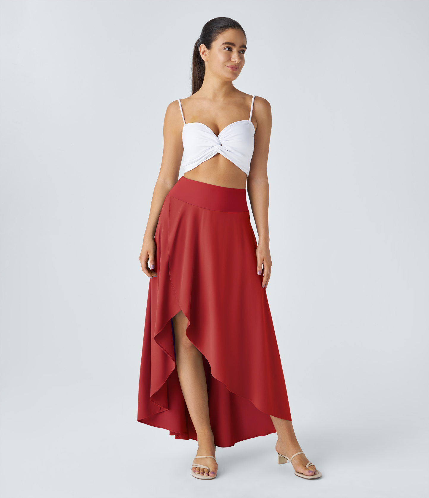 High Waisted High Low Ruffle 2-in-1 Flowy Quick Dry Casual Regular Maxi Skirt