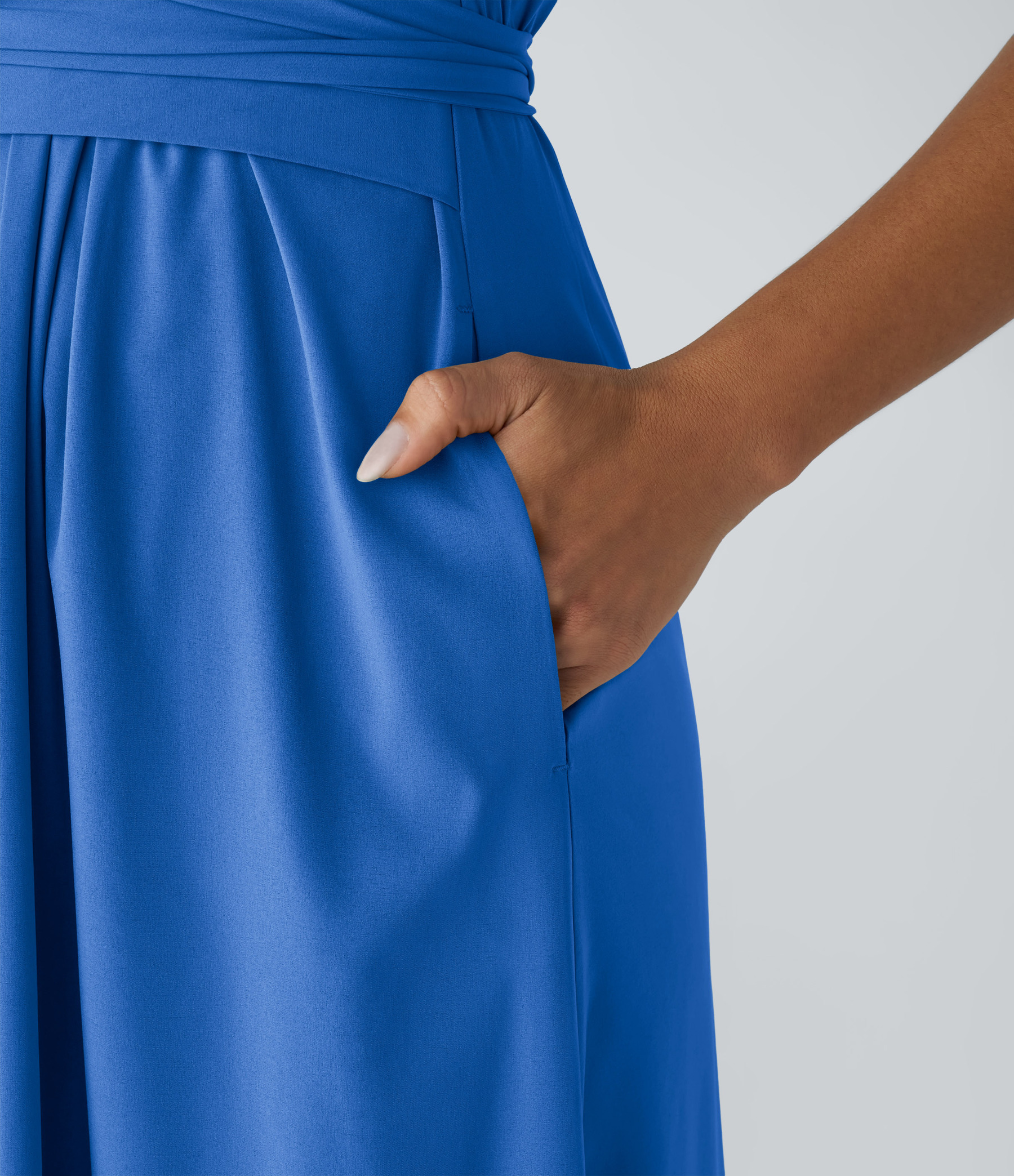 V Neck Short Sleeve Pocket Tie Back Quick Dry Midi Casual Dress-Longer Length