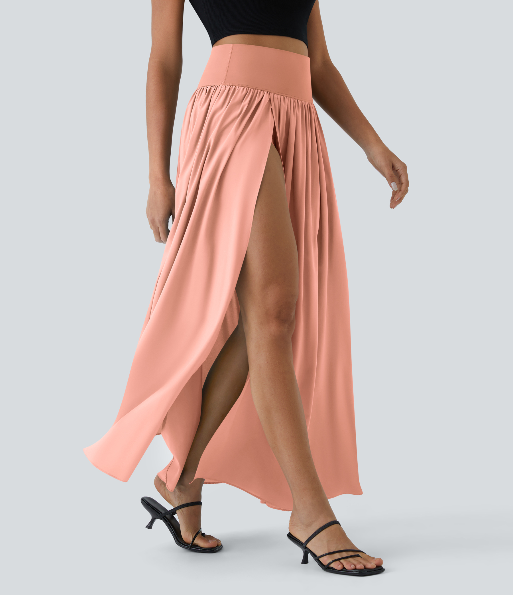 High Waisted Split 2-in-1 Flowy Quick Dry Maxi Casual Skirt