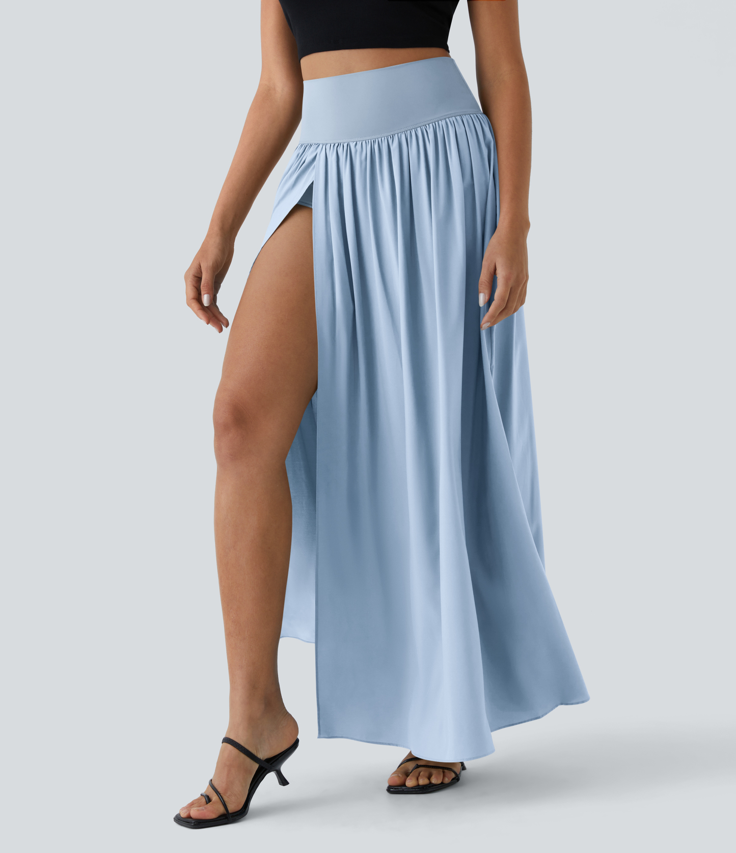 High Waisted Split 2-in-1 Flowy Quick Dry Maxi Casual Skirt