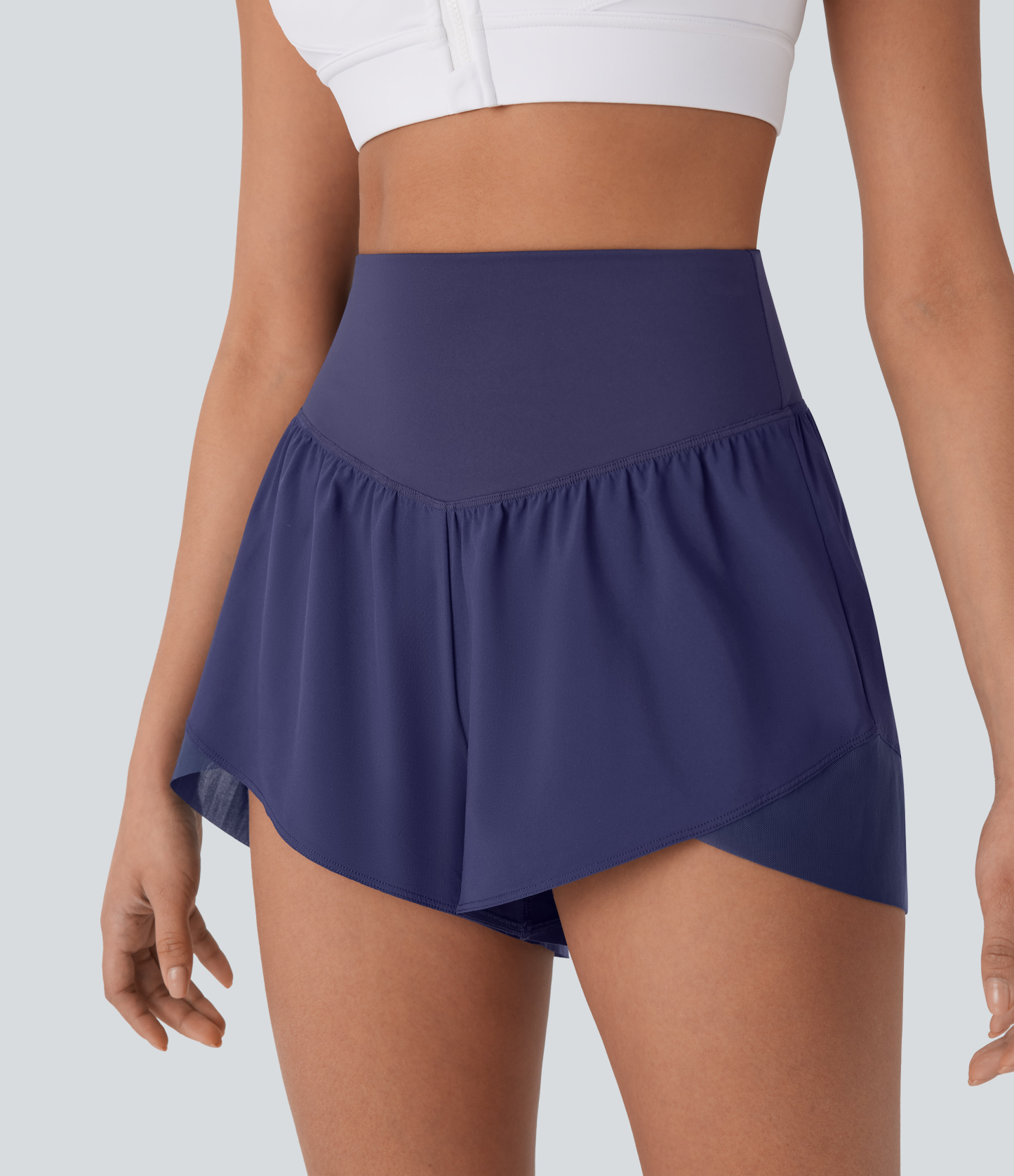 High Waisted Pocket Crossover Hem Quick Dry Yoga Shorts