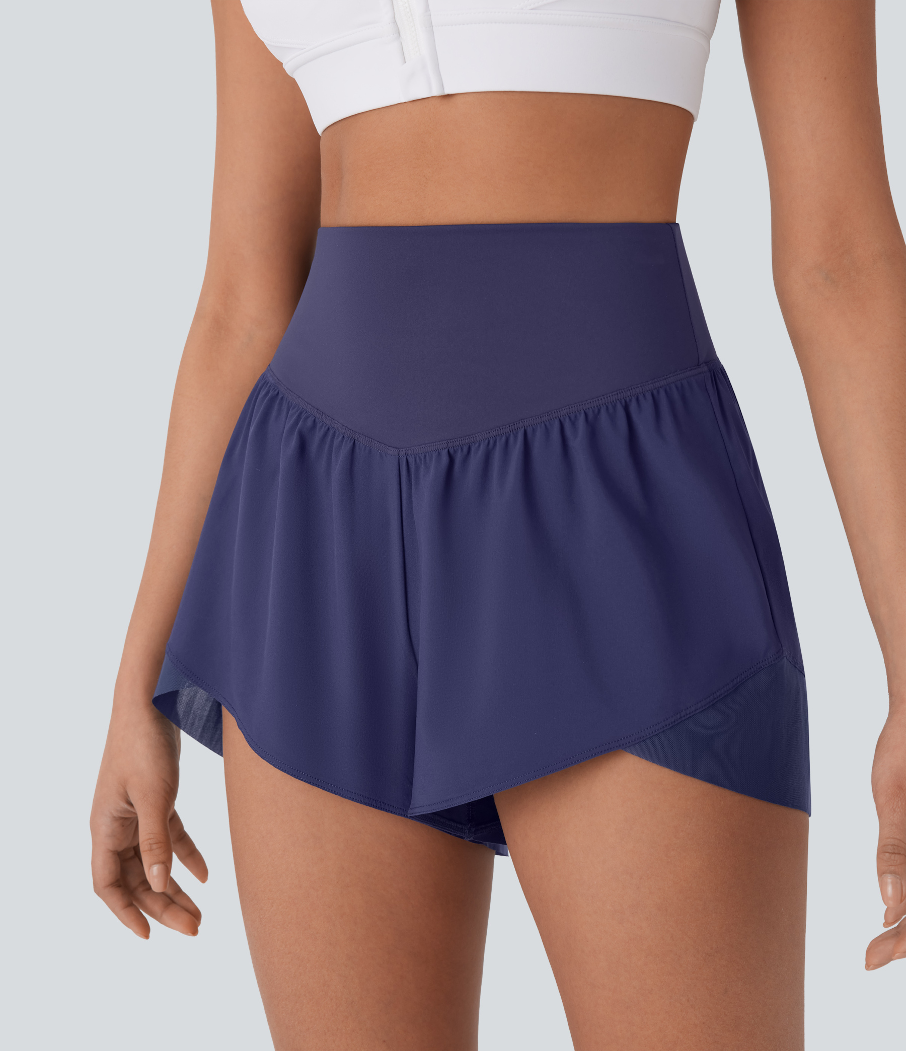 High Waisted Pocket Crossover Hem Quick Dry Yoga Shorts