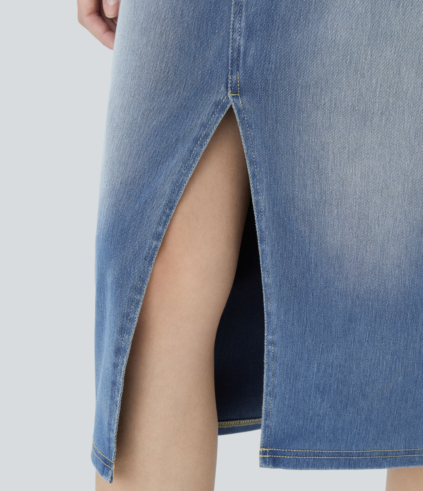 High Waisted Pockets Bodycon Washed Denim Casual Midi Skirt