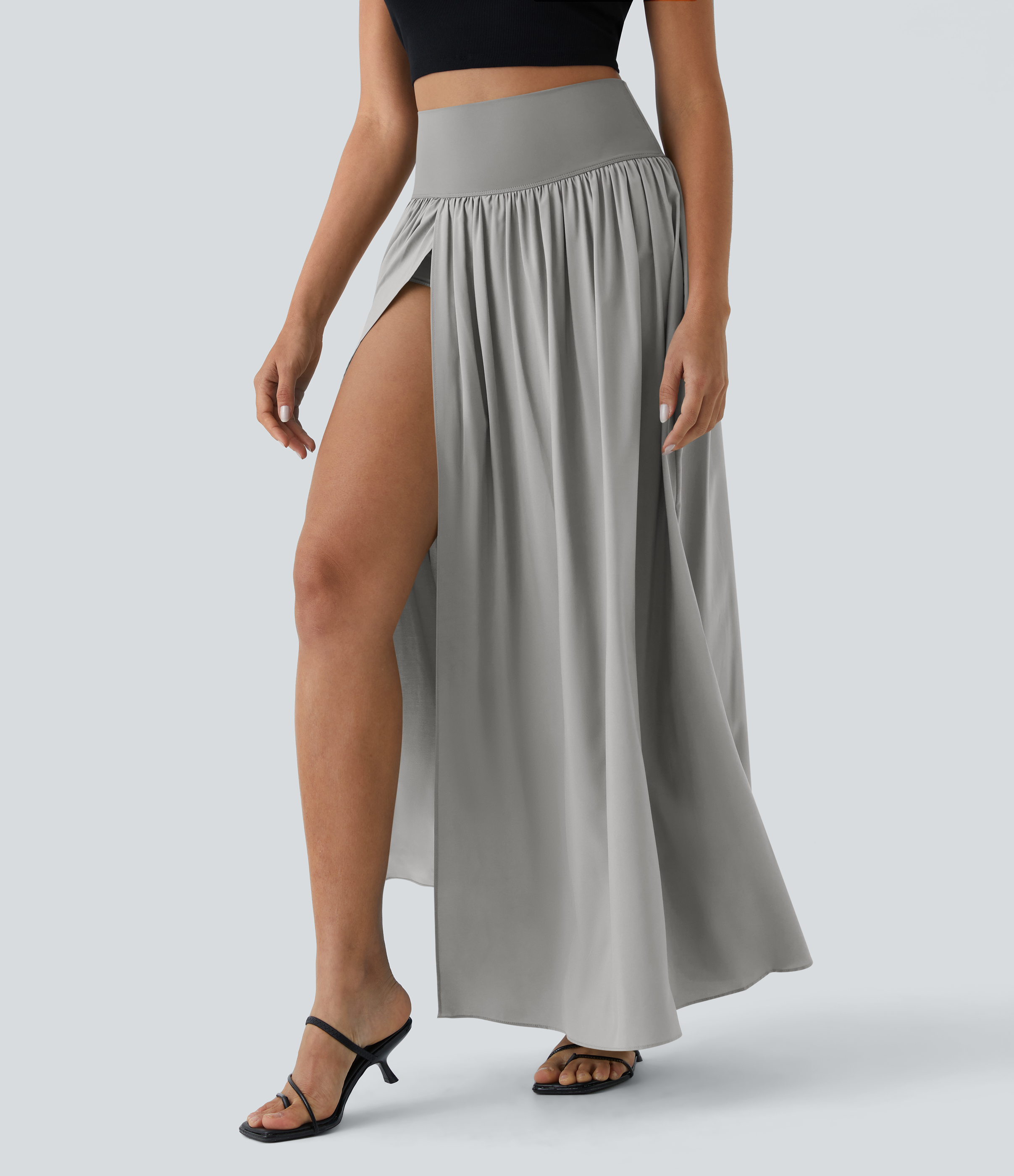 High Waisted Split 2-in-1 Flowy Quick Dry Maxi Casual Skirt