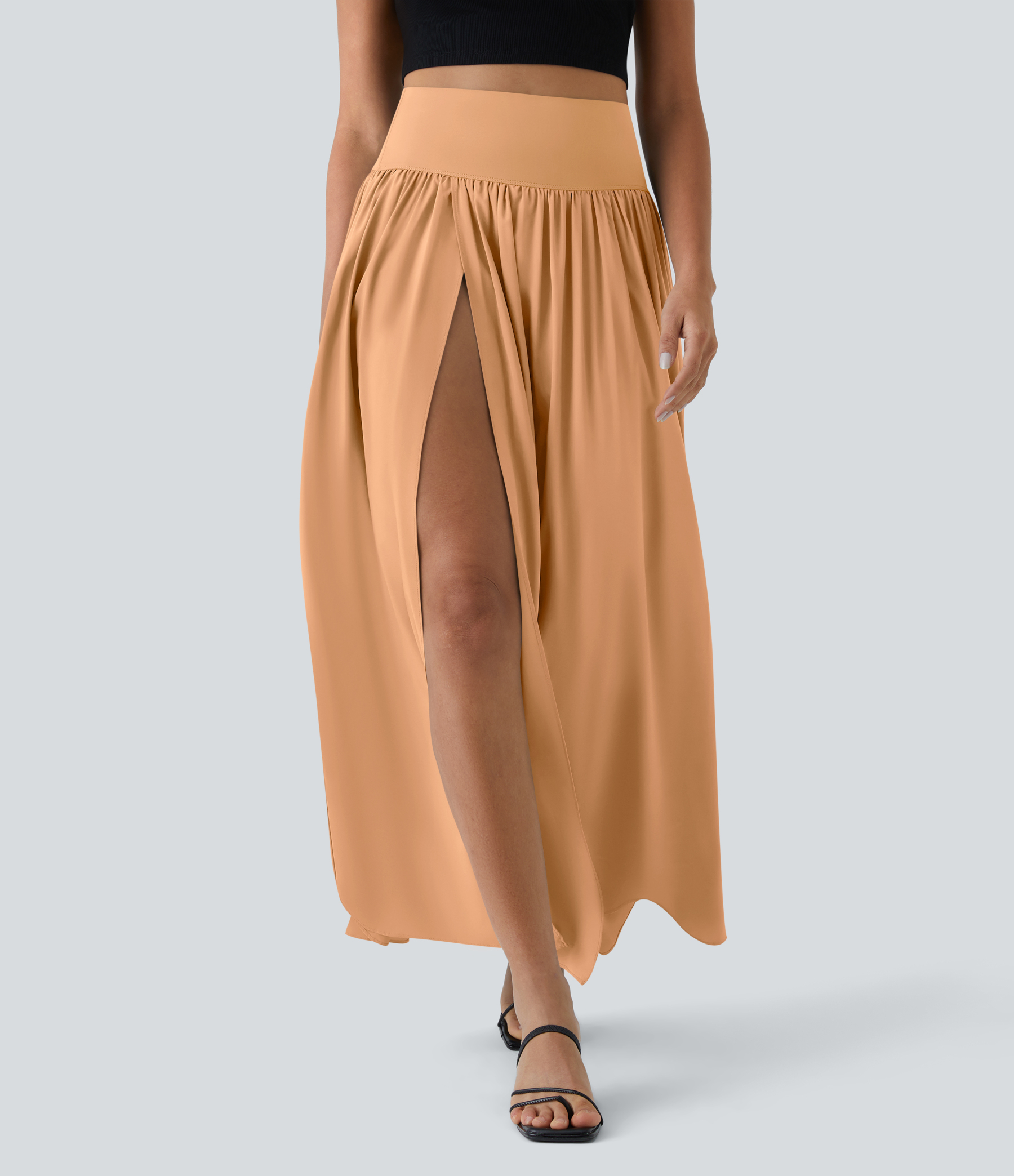 High Waisted Split 2-in-1 Flowy Quick Dry Maxi Casual Skirt