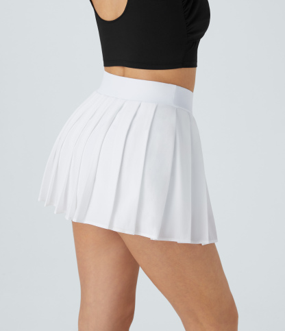 High Waisted Pleated 2-in-1 Pocket Adjustable Buckle Micro Mini Quick Dry Casual Skirt