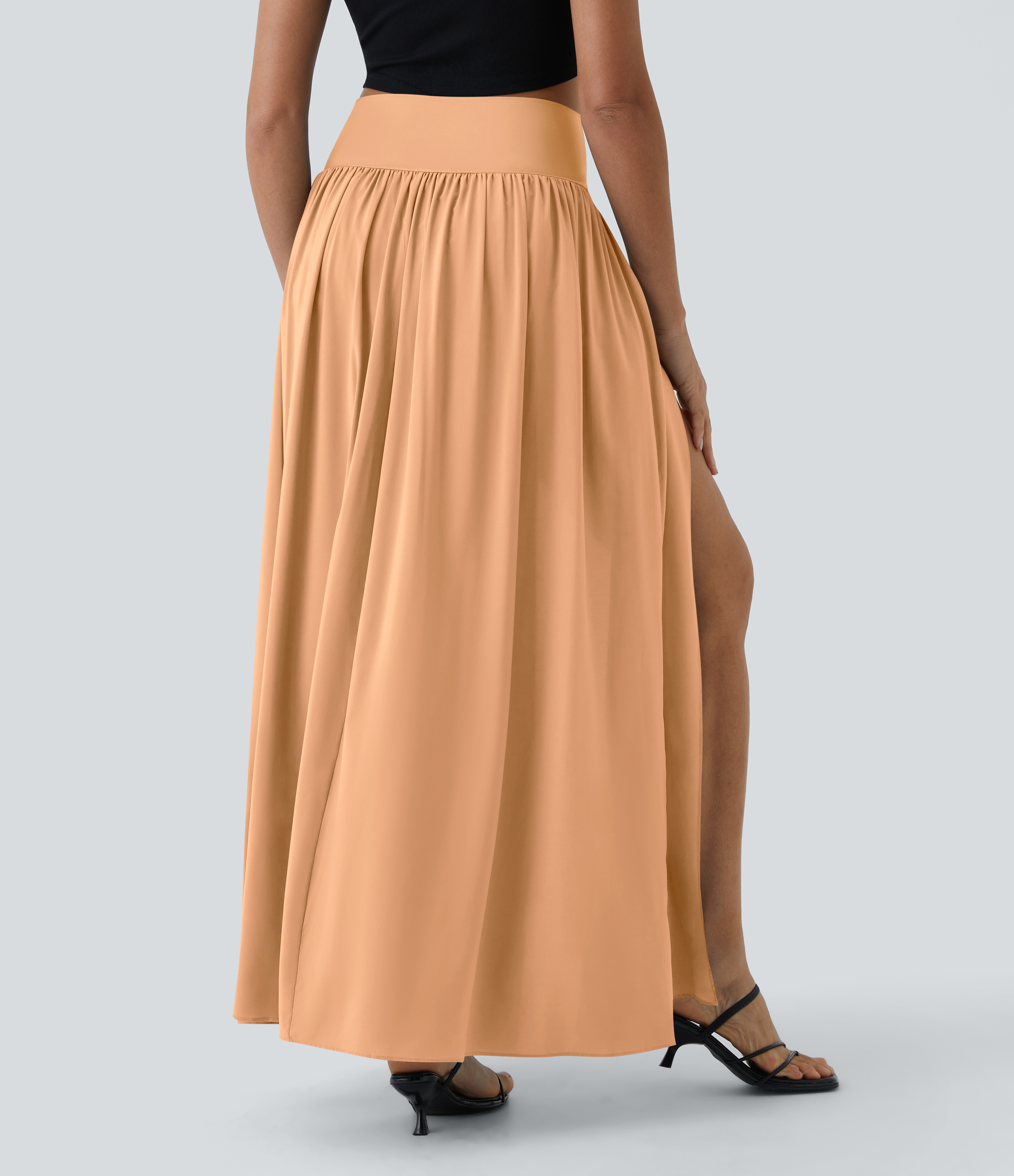High Waisted Split 2-in-1 Flowy Quick Dry Maxi Casual Skirt