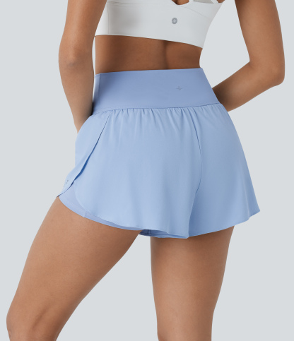 QuickDry High Waisted Reflective Dots Crossover Hem 2-in-1 Pockets Running Shorts