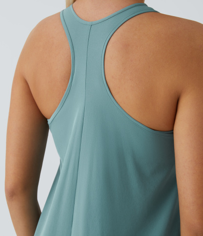 Backless Racerback Side Pocket High Low Flowy Midi Quick Dry Casual Dress