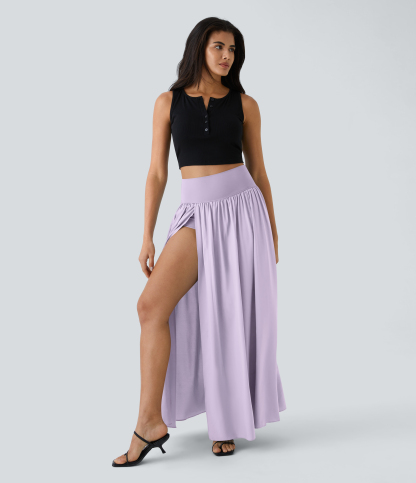 High Waisted Split 2-in-1 Flowy Quick Dry Maxi Casual Skirt