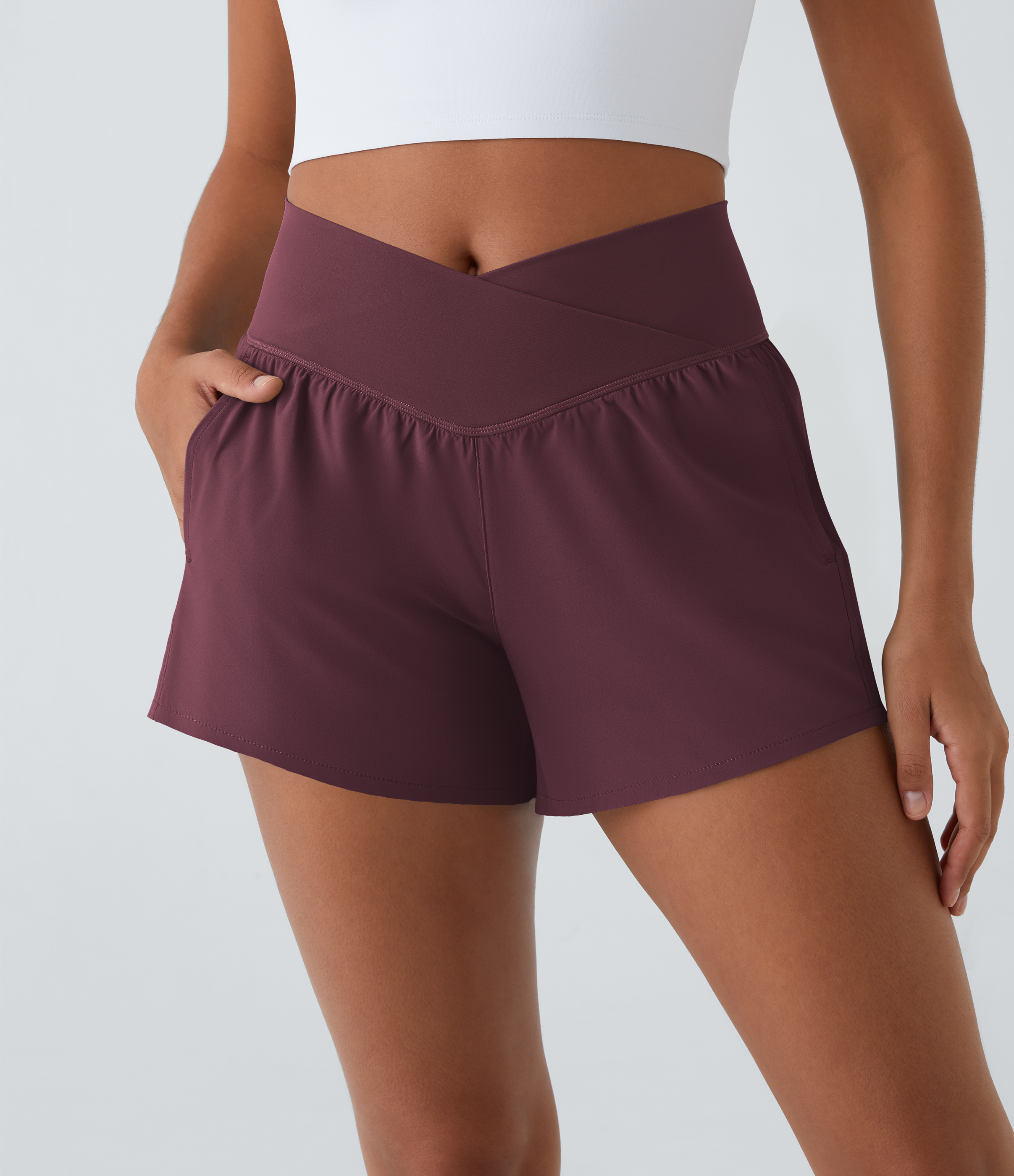 Breezeful™ High Waisted Crossover Pocket 2-in-1 Quick Dry Yoga Shorts 