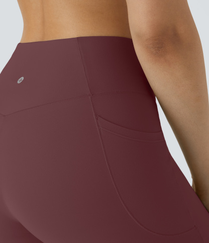 High Waisted Crossover Pocket Yoga Biker Shorts 7"-UPF50+