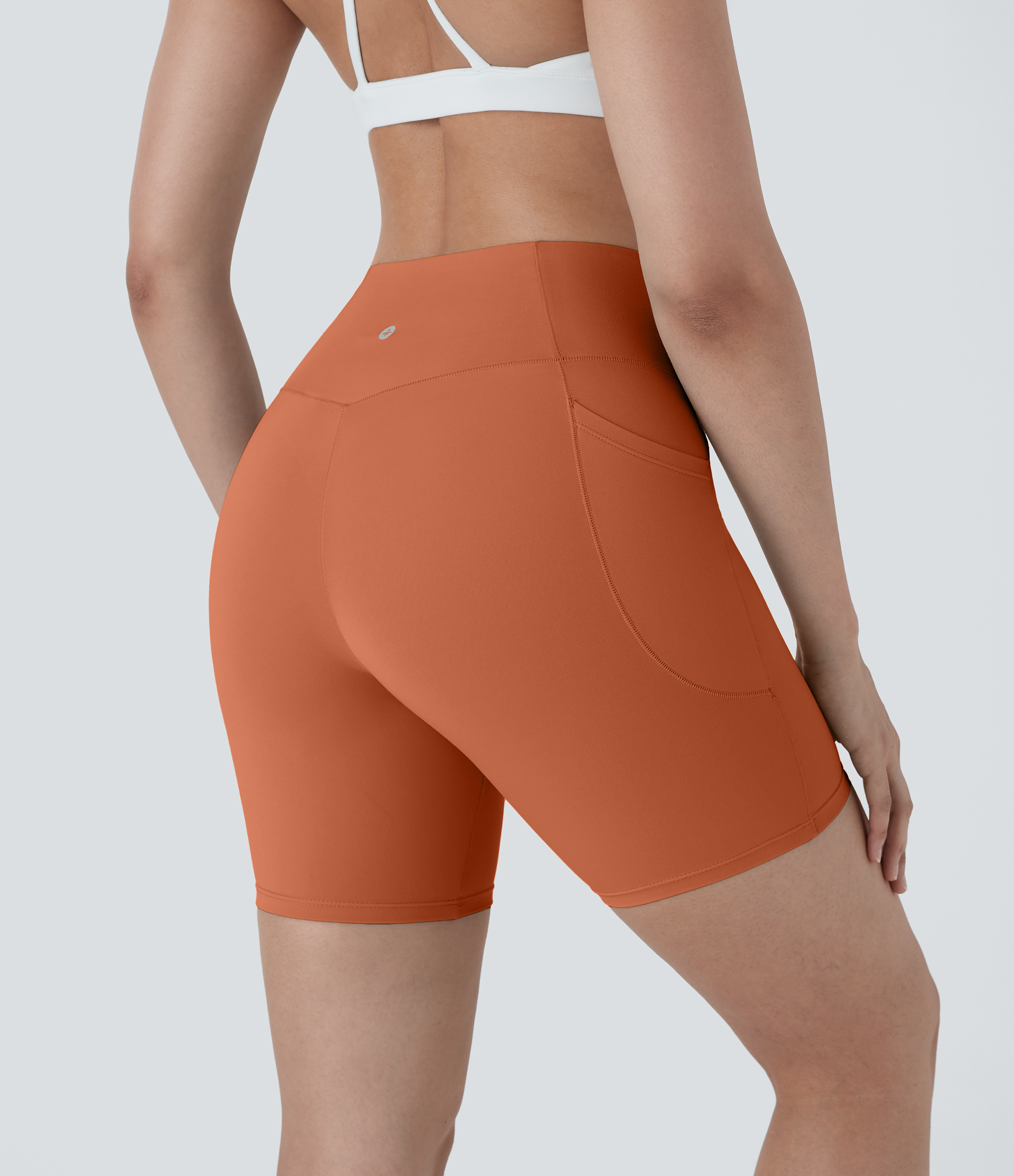 High Waisted Crossover Pocket Yoga Biker Shorts 7"-UPF50+