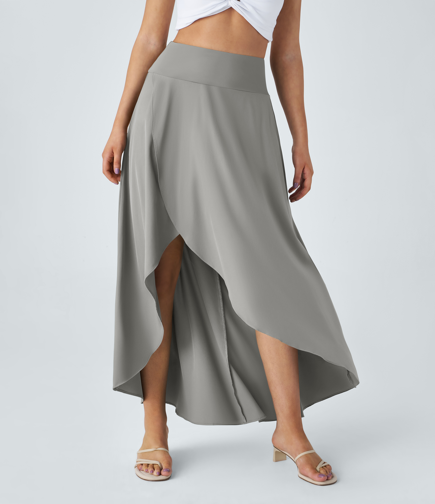 High Waisted High Low Ruffle 2-in-1 Flowy Quick Dry Casual Regular Maxi Skirt