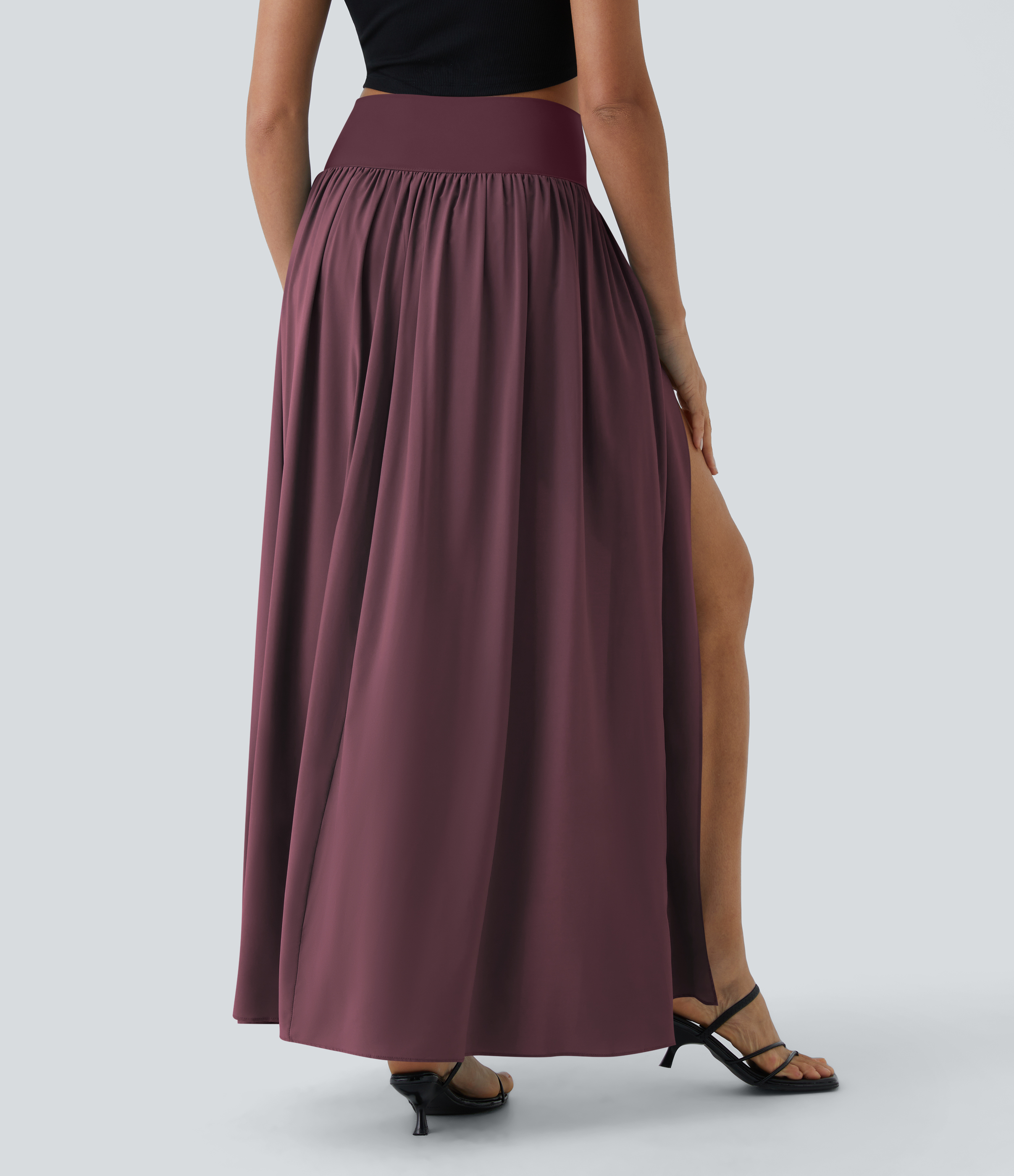 High Waisted Split 2-in-1 Flowy Quick Dry Maxi Casual Skirt
