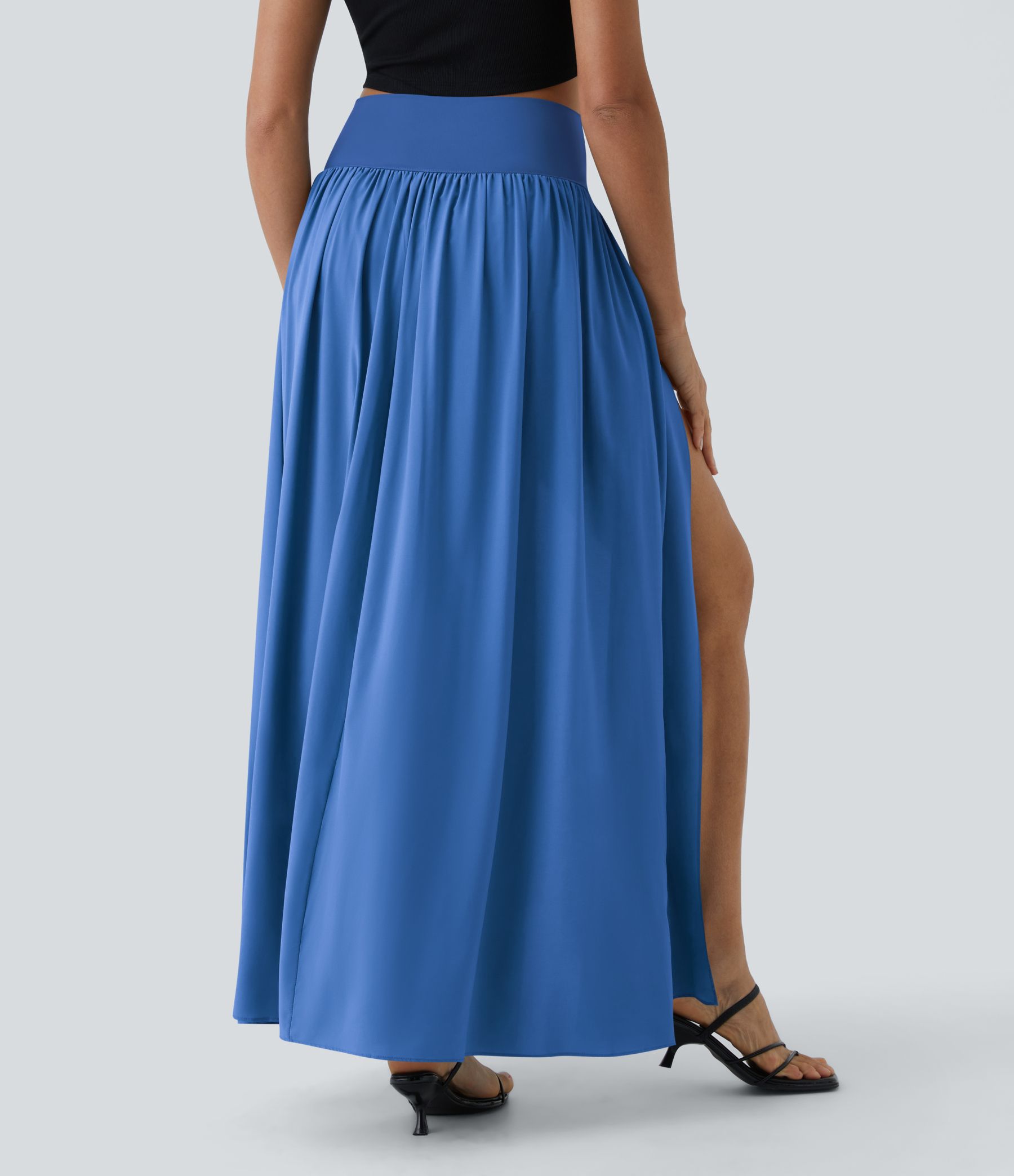 High Waisted Split 2-in-1 Flowy Quick Dry Maxi Casual Skirt