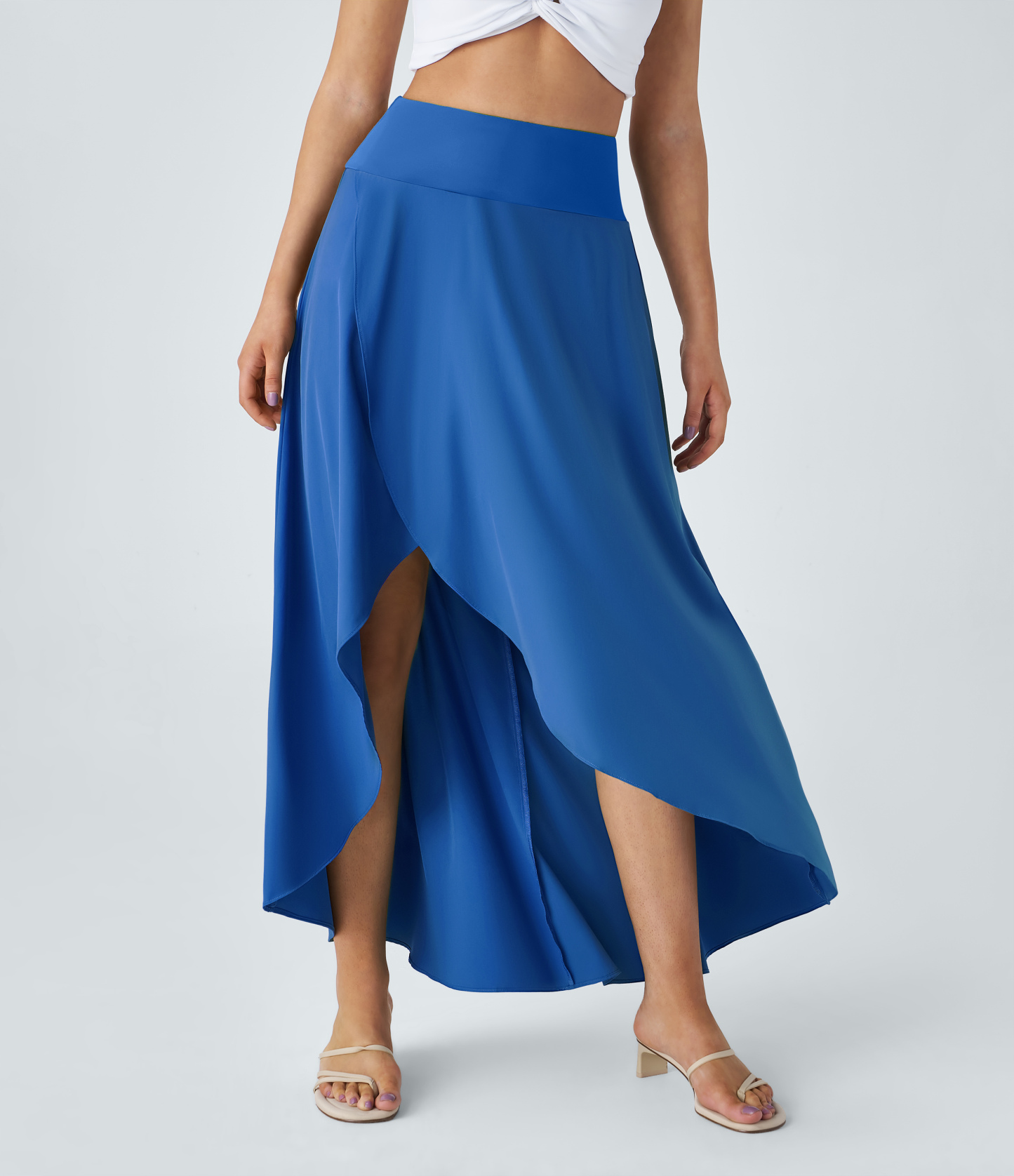 High Waisted High Low Ruffle 2-in-1 Flowy Quick Dry Casual Regular Maxi Skirt