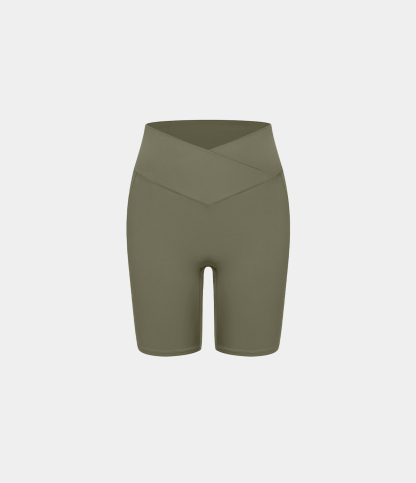 High Waisted Crossover Pocket Yoga Biker Shorts 7"-UPF50+