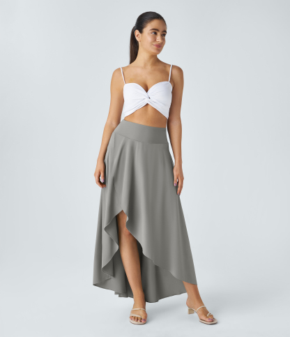 High Waisted High Low Ruffle 2-in-1 Flowy Quick Dry Casual Regular Maxi Skirt