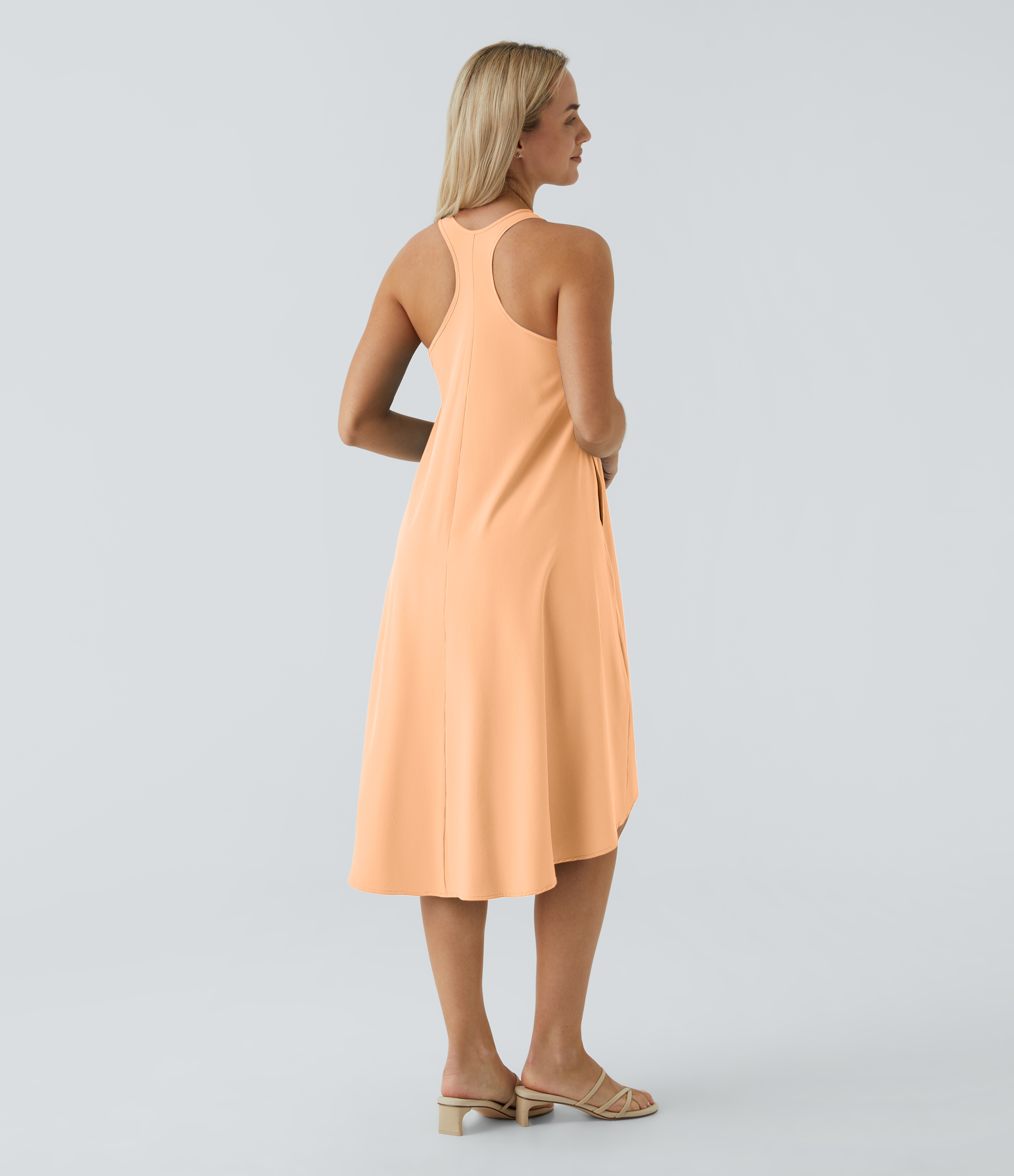 Backless Racerback Side Pocket High Low Flowy Midi Quick Dry Casual Dress
