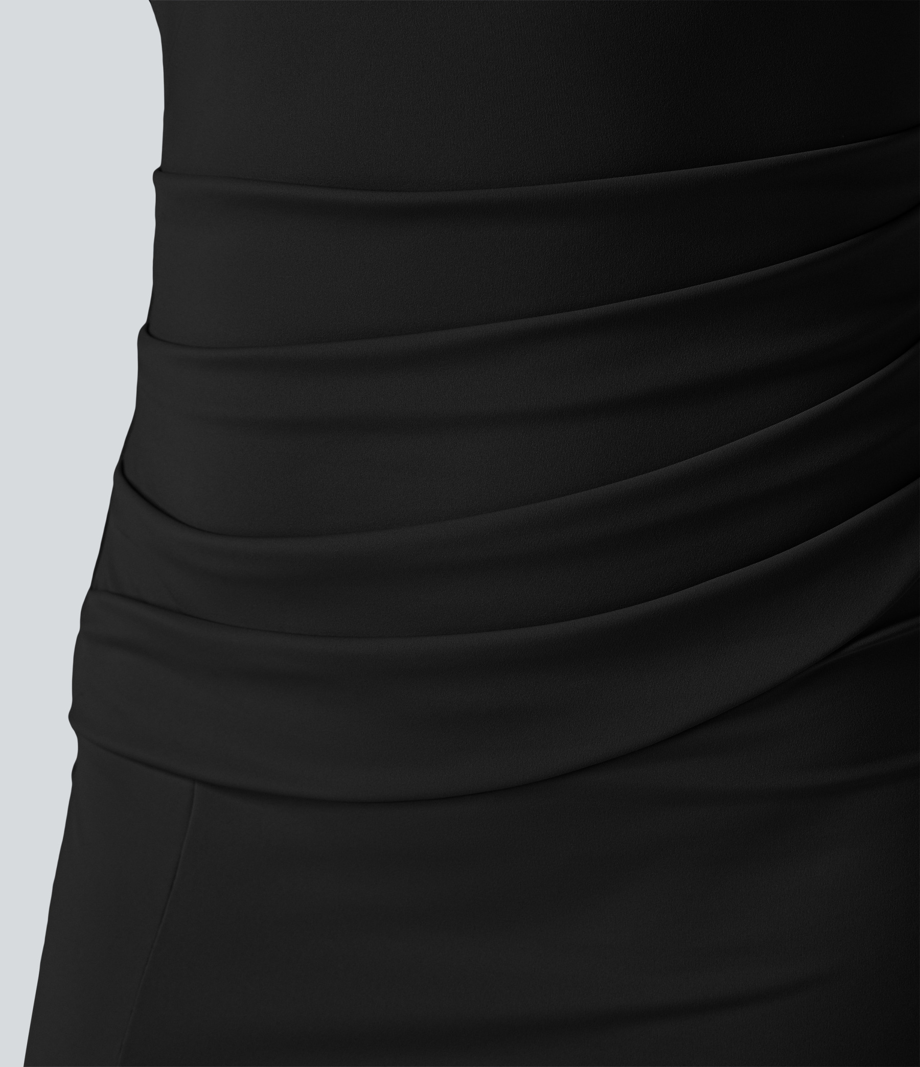 Airy Square Neck Backless Corset Ruched Split Bodycon Midi Cool Touch Bridesmaid and Wedding Guest Dress