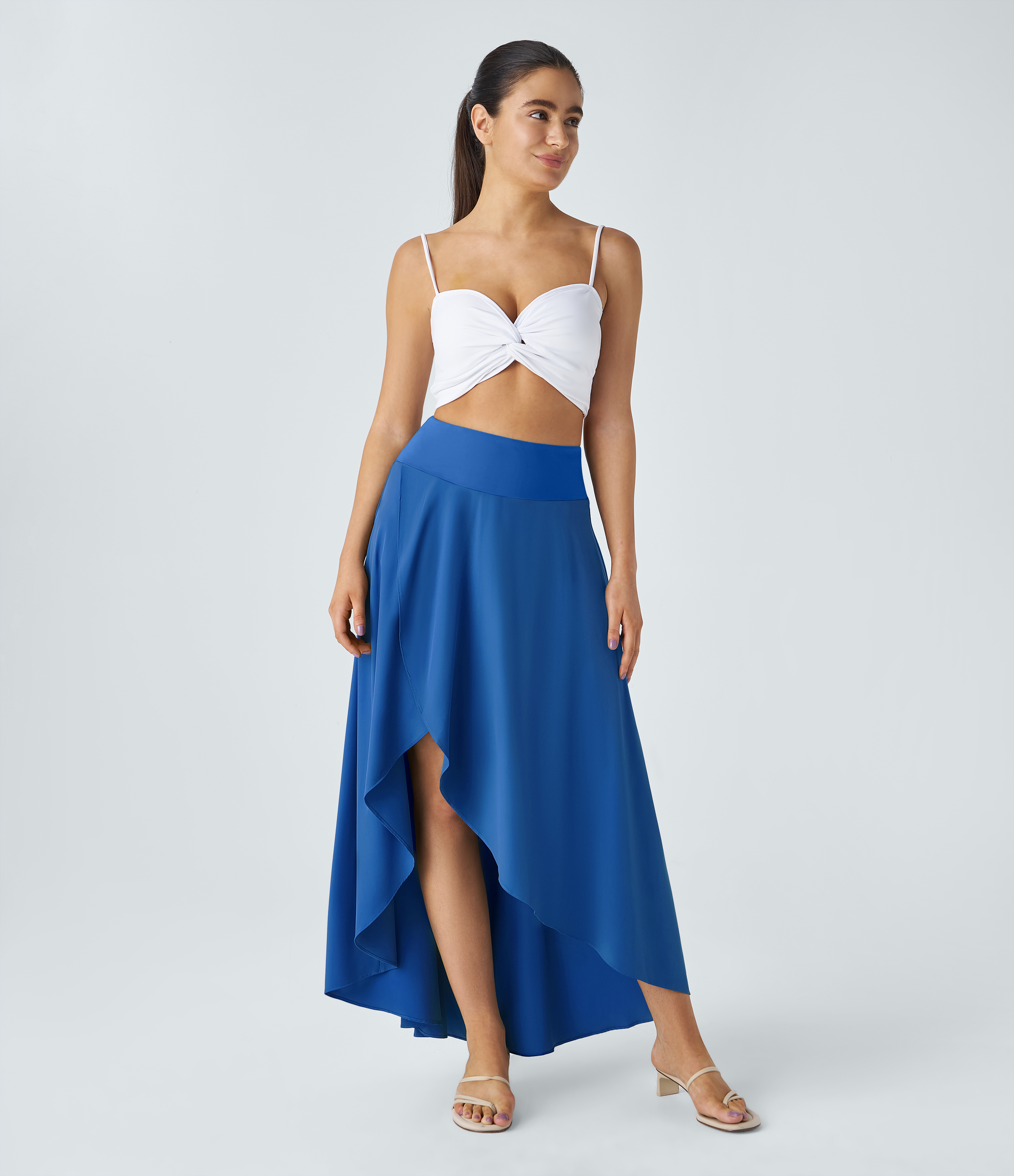 High Waisted High Low Ruffle 2-in-1 Flowy Quick Dry Casual Regular Maxi Skirt