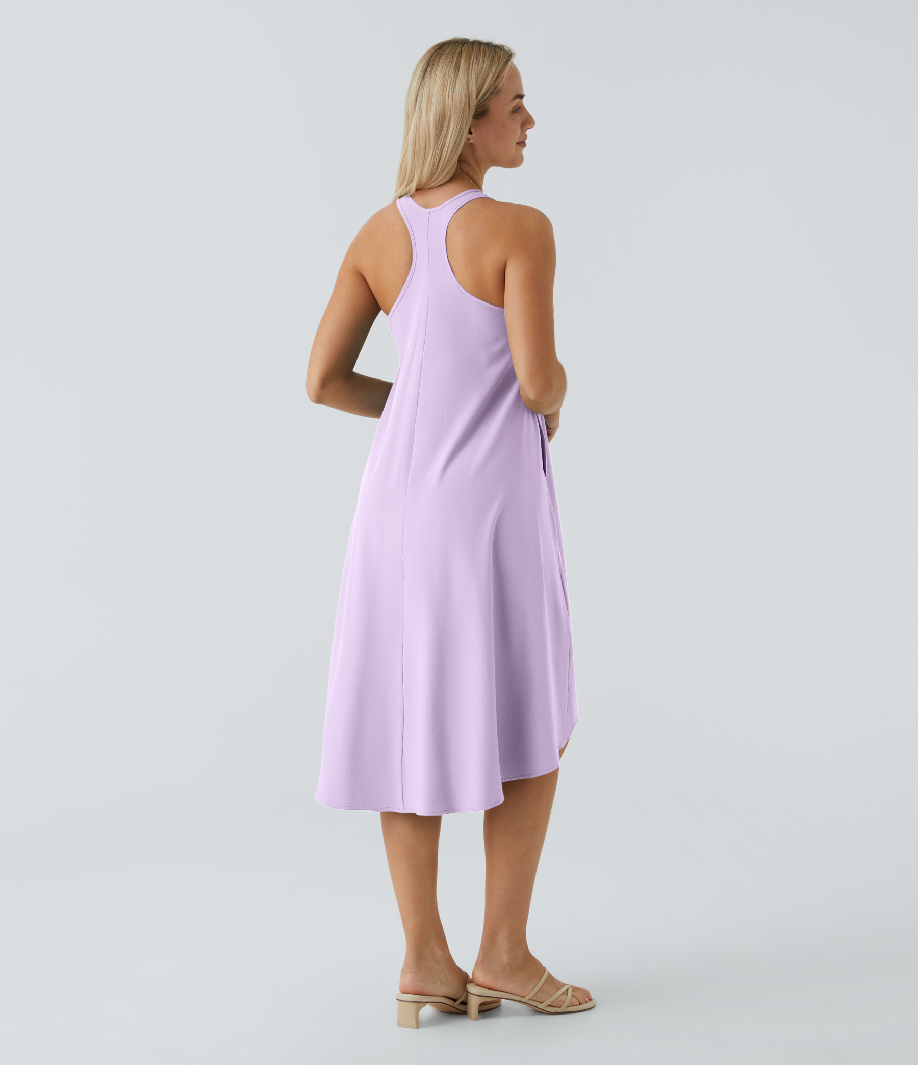 Backless Racerback Side Pocket High Low Flowy Midi Quick Dry Casual Dress