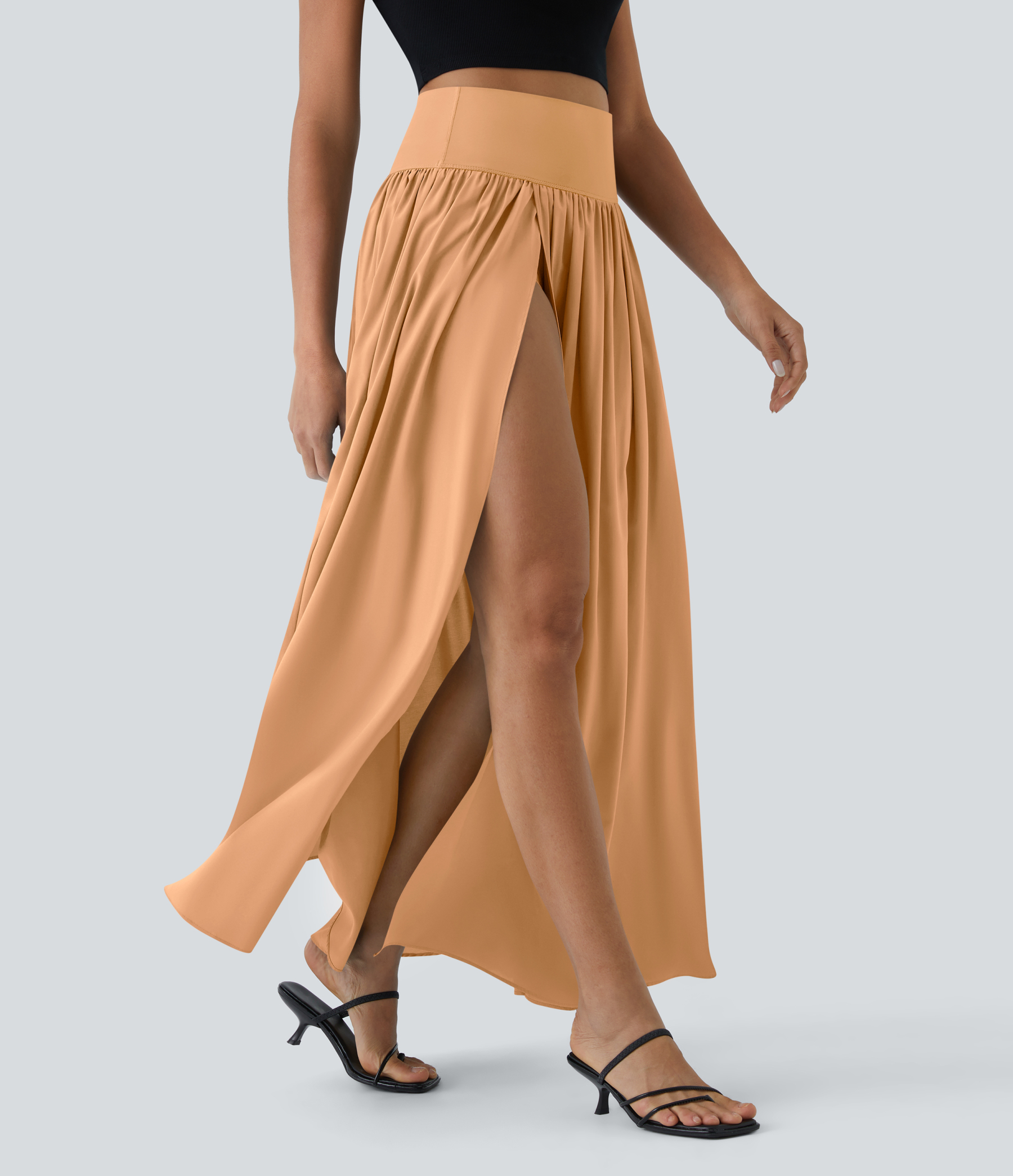 High Waisted Split 2-in-1 Flowy Quick Dry Maxi Casual Skirt
