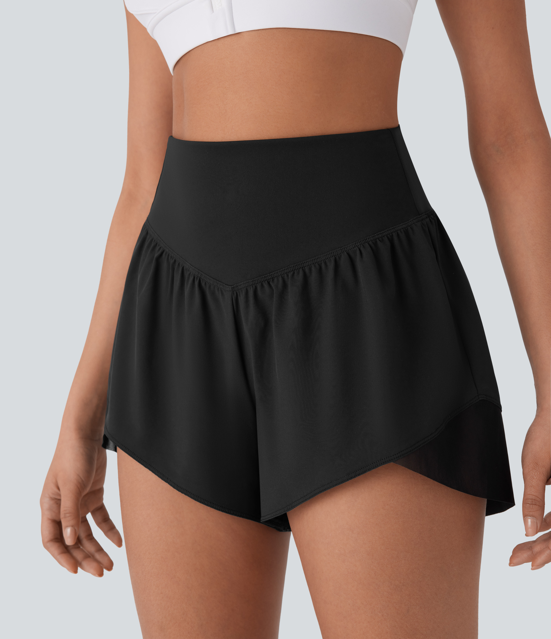 High Waisted Pocket Crossover Hem Quick Dry Yoga Shorts