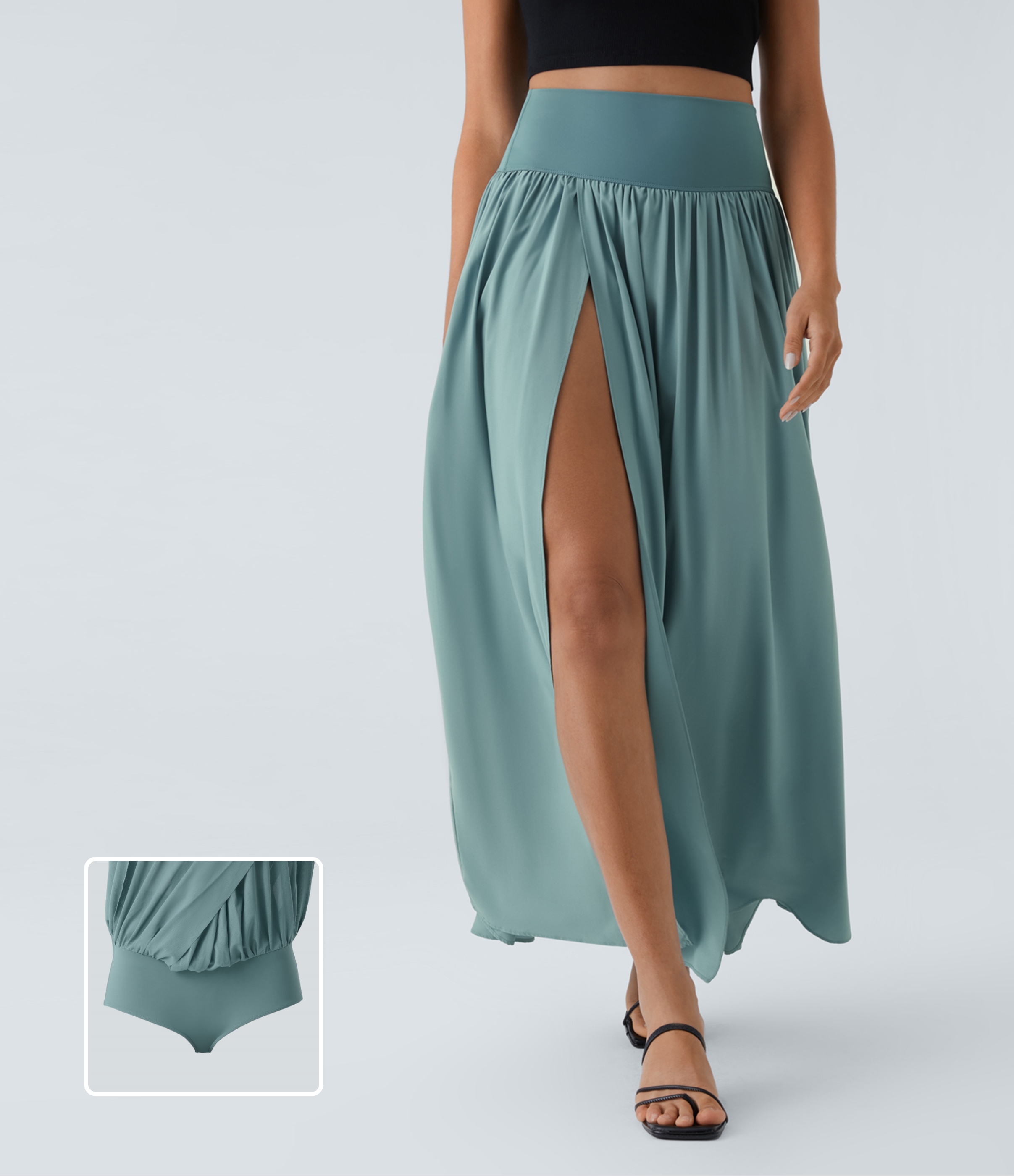 High Waisted Split 2-in-1 Flowy Quick Dry Maxi Casual Skirt